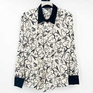 Catherine Malandrino Paris Eiffel Tower Romance Novelty Print‎ Blouse Top Size L